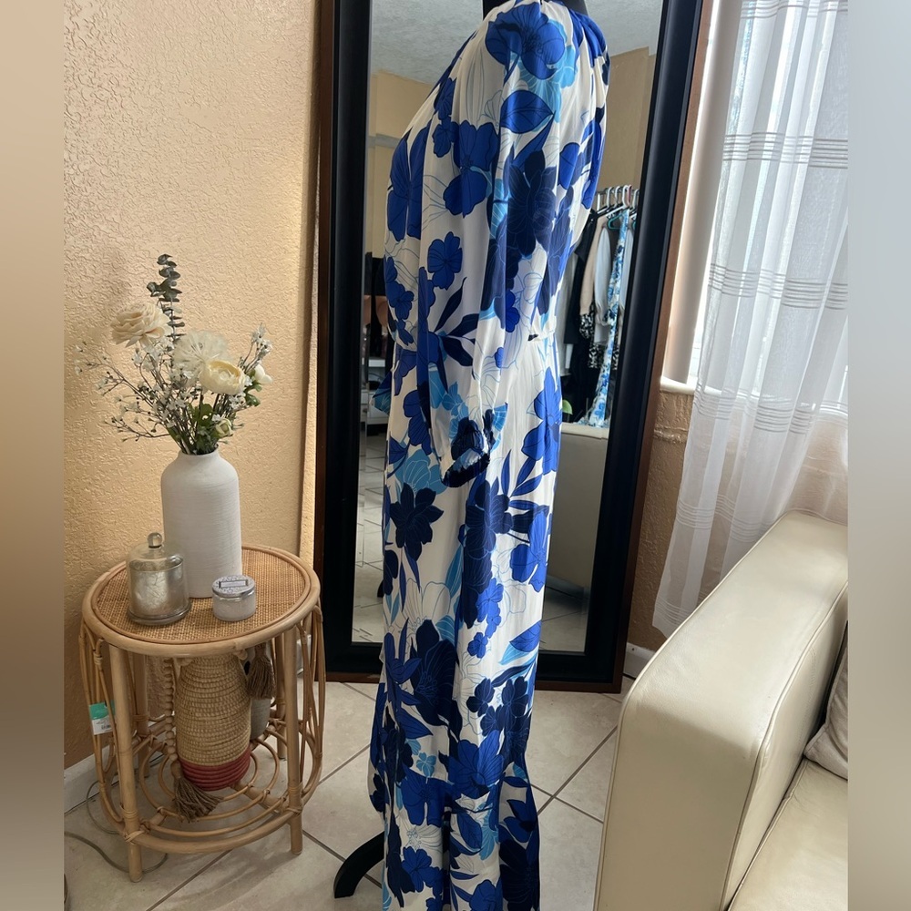 J. Crew collection Blue white floral one shoulder maxi Dress Ruffled size 10 - Picture 5 of 16